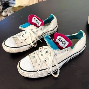 Converse White Sneakers with Pink and Teal Highlights